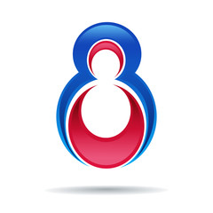 Number eight logo. blue and red glossy style. Vector design temp