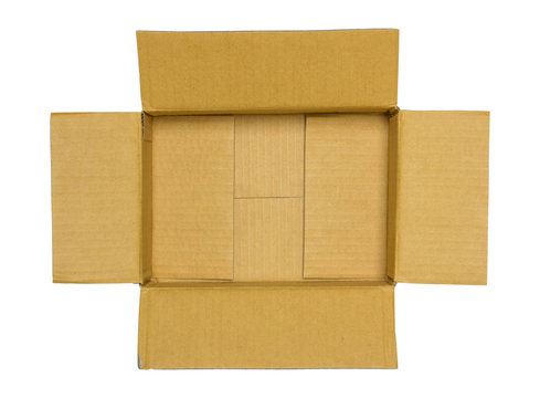 Top view of cardboard box isolated on white with clipping path