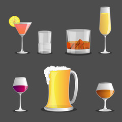 set of Alcoholic beverages , vector icon