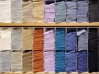 Clothes on shelves