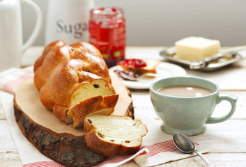 Homemade challah bread with raisin