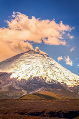 View With Gas Eruption Of Cotopaxi Volcano