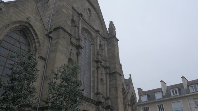 Saint-Germain Church architecture located in Rennes Brittany 4K 2160p 30fps UltraHD footage - Slow tilt on religious building in northern France Ille-et-Vilaine 3840X2160 UHD video 