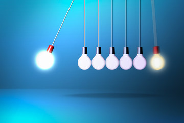 Light bulbs newton cradle. Business concept of unique, power, different or leader ship 
