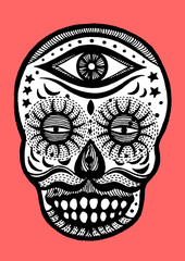 sugar skull day of the dead, third eye concept, abstract, vector hand drawn illustration design