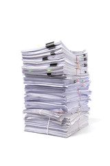 Stack of business papers isolated on white background