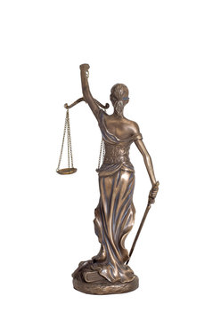 Lady justice or Themis  (Back) isolated on white background