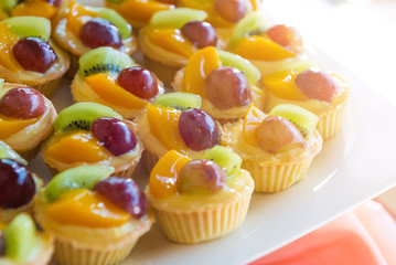Mixed Fresh Fruit Custard Tart - kiwi, grape, mango