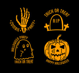 Happy Halloween design collection. Black badges and labels set with text inside.