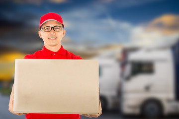 Delivery service to customer receiving package.