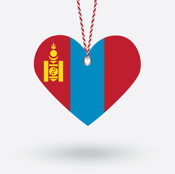 recommend clip art: Mongolia flag in the shape of a heart with hang tags