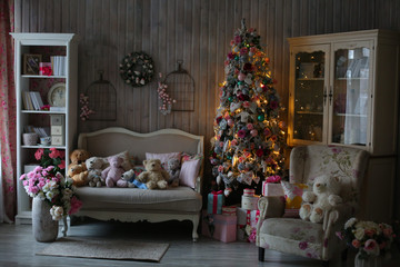 beautiful living room decorated for Christmas