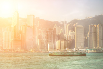 Fototapeta premium ferry on Victoria harbor in Hong Kong