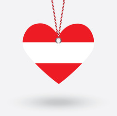 Austria flag in the shape of a heart with hang tags