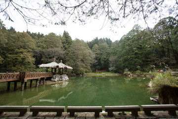 Two Sistes Pond history of love in Alishan nation scenic in Chia