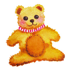 cute bear doll toy watercolor painting, hand drawing, illustration