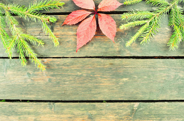 Christmas and New Year Background with Old Vintage Wooden Boards