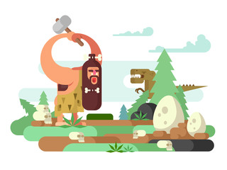 Primitive man with dinosaur