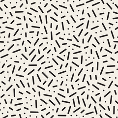 Vector Seamless Black and White Memphis Lines  Circles Jumble Pattern