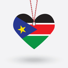 South Sudan Flag in the shape of a heart with hang tags