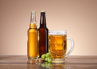 The assortment of beer and brewing ingredients