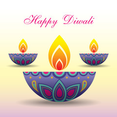 Diwali or Deepavali greeting with beautiful burning diwali diya (india oil lamp). Festival of Lights celebration vector illustration.