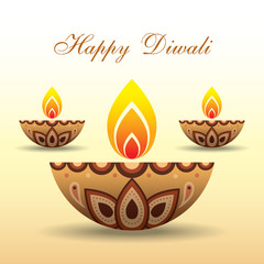 Naklejka premium Diwali or Deepavali greeting with beautiful burning diwali diya (india oil lamp). Festival of Lights celebration vector illustration.