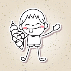 hand drawing cartoon concept happiness, happy kid with big smile