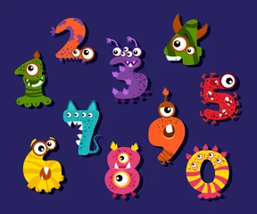Fotobehang Monster Cartoon grappige nummers of komische cijfers vector set