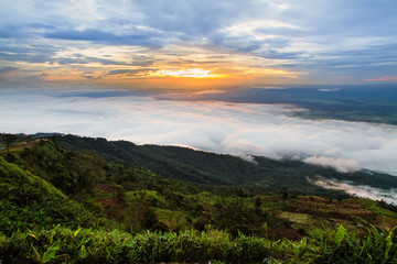 Sunrise in the mountain and mist wave in Phu Thap Boek, Phetchab