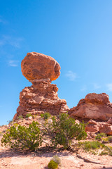 Balanced Rock Formation Arches National Park. Vertical. Copy Space.