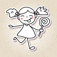 hand drawing cartoon concept happiness, happy kid with big smile