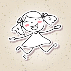 hand drawing cartoon concept happiness, happy kid with big smile