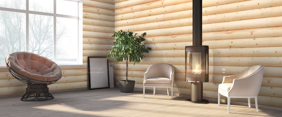 Modern bright interior . 3D render
