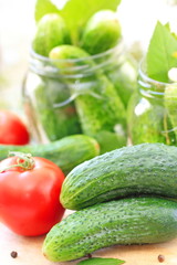 Homemade pickles in jar. Preserving pickled cucumbers.