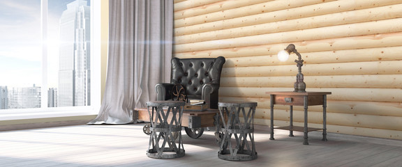 Modern bright interior . 3D render