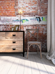 Modern bright interior . 3D render