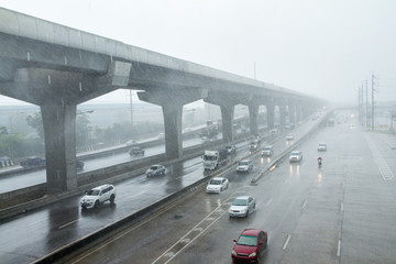 Highway on a rainy day.