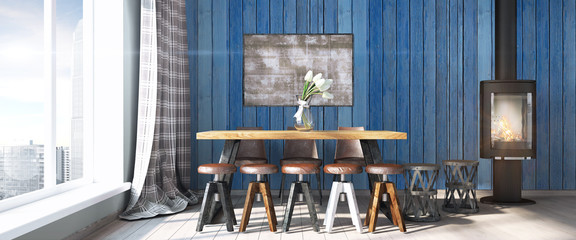 Modern bright interior . 3D render