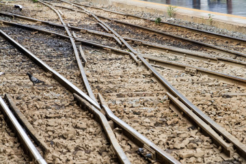 Railroad tracks at a train station.selective focus.