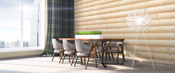 Modern bright interior . 3D render