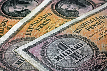 Old Hungarian one billion Pengo money close up