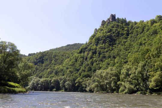 Ruin of Old Castle above river Vah near Castle Strecno, Slovakia
