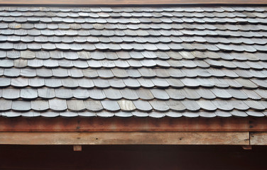 Wood shingles roof. Hand made roof made from teak wood.