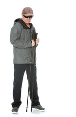 The man is engaged in Nordic walking