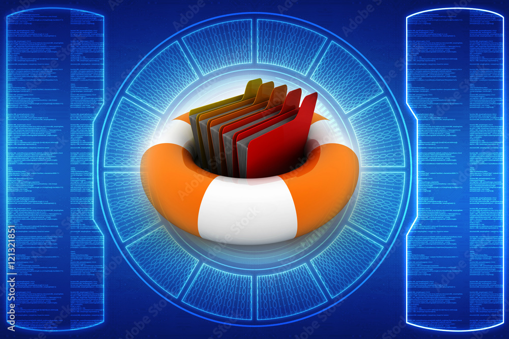 Poster 3d rendering file folder in lifebuoy