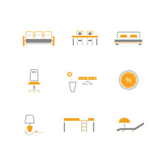 Interior and lifestyle icons in orange and grey colors
