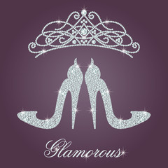 Elegant ladies high heels shoe shape, made with shiny diamonds.  - 121322013
