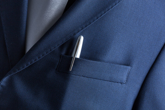 Pen In Pocket Of A Business Suit Close Up