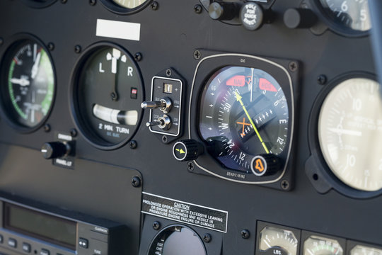 The dashboard panel in a helicopter cockpit, the view of the aircraft instruments